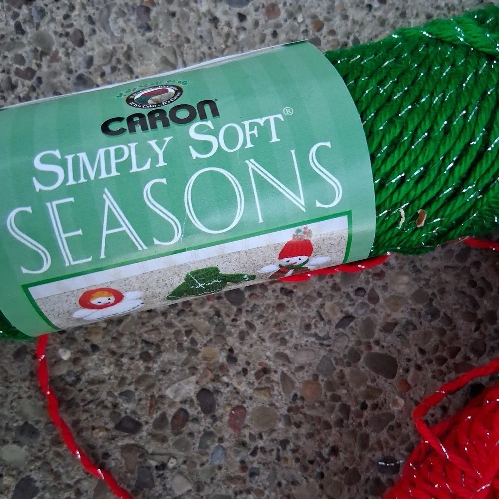 Vintage Caron Simply Soft‎ Seasons Christmas Glitter Yarn Red Green Lot Of 6